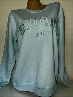 Marco Island Florida Embroidered Crewneck Sweatshirt - Light Blue